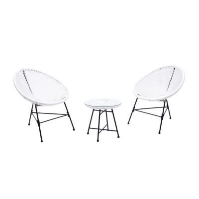 Salon de jardin 2 fauteuils ronds et table basse blanc ACAPULCO
