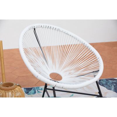 Salon de jardin 2 fauteuils ronds et table basse blanc ACAPULCO