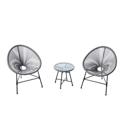 Salon de jardin 2 fauteuils ronds et table basse gris ACAPULCO