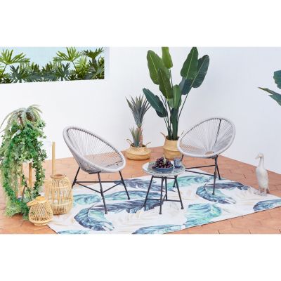 Salon de jardin 2 fauteuils ronds et table basse gris clair ACAPULCO