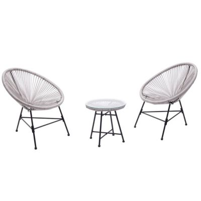 Salon de jardin 2 fauteuils ronds et table basse gris clair ACAPULCO
