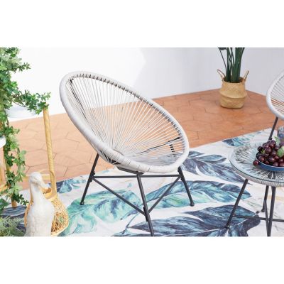 Salon de jardin 2 fauteuils ronds et table basse gris clair ACAPULCO