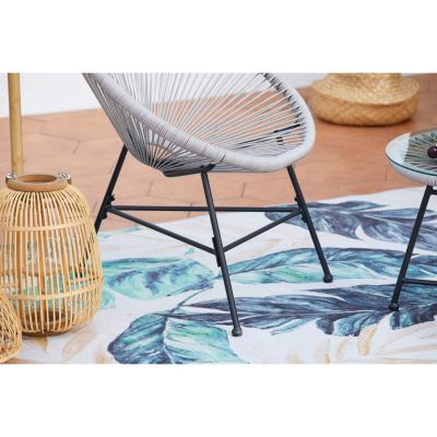 Salon de jardin 2 fauteuils ronds et table basse gris clair ACAPULCO