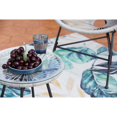 Salon de jardin 2 fauteuils ronds et table basse gris clair ACAPULCO