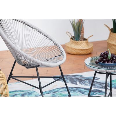 Salon de jardin 2 fauteuils ronds et table basse gris clair ACAPULCO