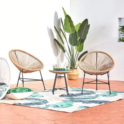 Salon de jardin 2 fauteuils ronds et table basse naturel ACAPULCO
