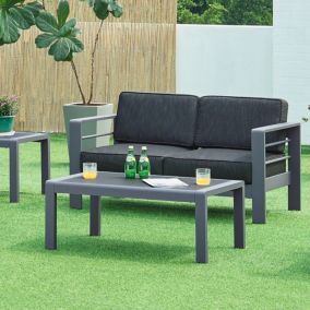 Salon de jardin 2 pièces Avise table basse avec canapél anthracite gris foncé casa.pro