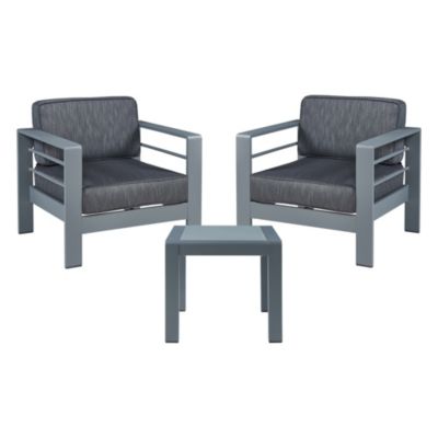 Salon de jardin 3 pièces Avise table d'appoint avec 2 fauteuils anthracite gris foncé casa.pro