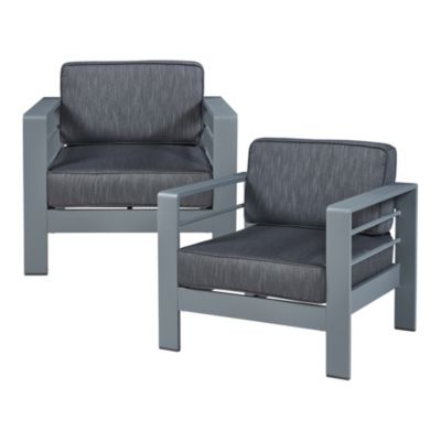 Salon de jardin 3 pièces Avise table d'appoint avec 2 fauteuils anthracite gris foncé casa.pro