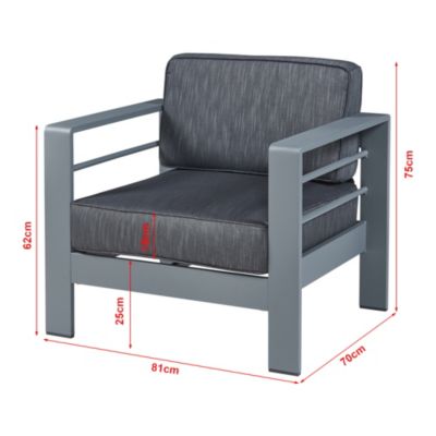 Salon de jardin 3 pièces Avise table d'appoint avec 2 fauteuils anthracite gris foncé casa.pro