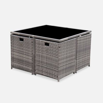 Salon de jardin 4-8 places   Vabo   Coloris nuances de gris. Coussins gris chiné. table encastrable