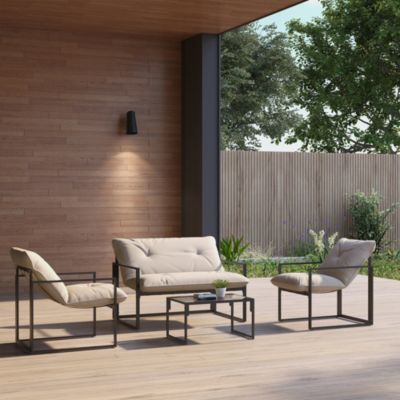 Salon de jardin 4 personnes - 4 pièces, 3 coussins - acier époxy noir polyester