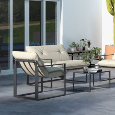 Salon de jardin 4 personnes - 4 pièces, 3 coussins - acier époxy noir polyester