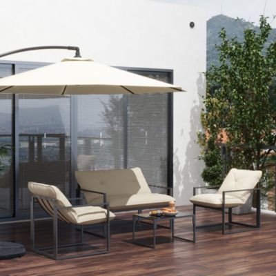 Salon de jardin 4 personnes - 4 pièces, 3 coussins - acier époxy noir polyester