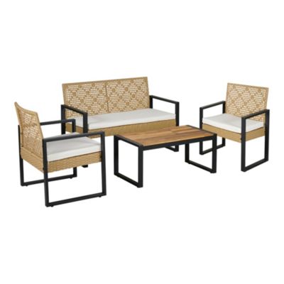 Salon de jardin 4 pièces Calciano aspect rotin beige noir casa.pro