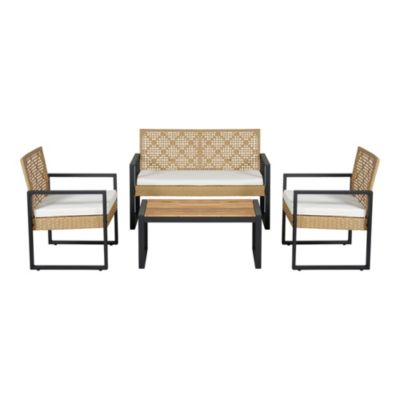 Salon de jardin 4 pièces Calciano aspect rotin beige noir casa.pro