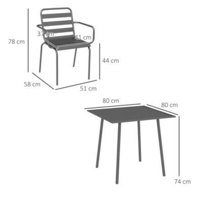 Salon de jardin 4 places 5 pièces - table à manger 4 chaises empilables - acier thermolaqué gris