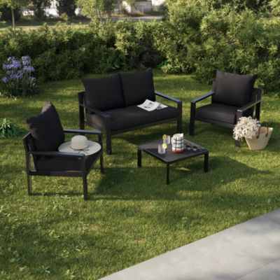 Salon de jardin 4 places aluminium noir Faro