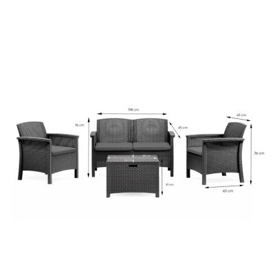 Salon de jardin 4 places effet résine tressée gris anthracite avec table basse MANIZA