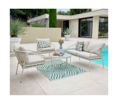salon de jardin 4 places en acier coloris blanc - antibes