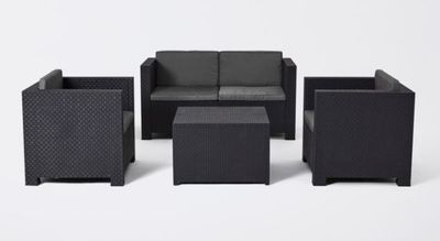 Salon de Jardin 4 Places en résine coloris Anthracite (1 canapé 2 places + 2 fauteuils + 1 table basse)