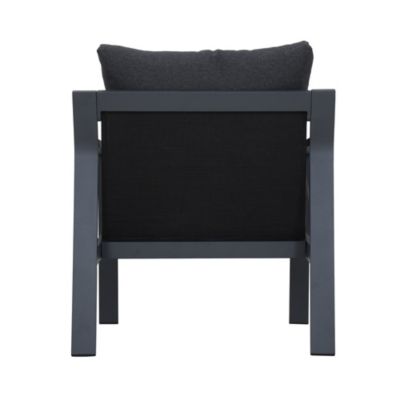 Salon de jardin 4 places et table basse, en aluminium et verre noir, Faro
