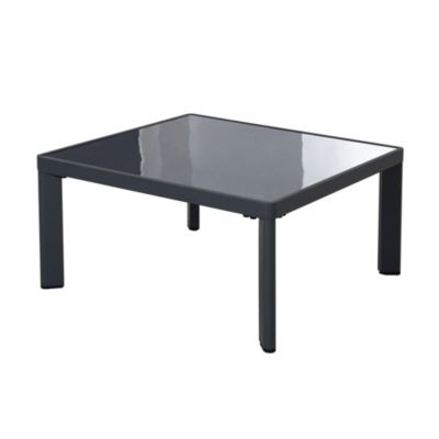 Salon de jardin 4 places et table basse, en aluminium et verre noir, Faro