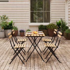 Salon de jardin 5 pièces Bovino avec table et 4 chaises pliantes noir beige casa.pro