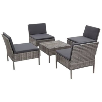 Salon de jardin 5 pièces en résine tressée avec coussins (60x60x35 cm - Gris clair)