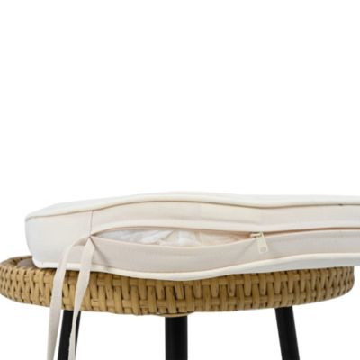 Salon de jardin 5 pièces en rotin blanc et naturel avec table et coussins