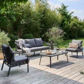 Salon de jardin 5 place en aluminium gris anthracite  Oviala