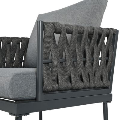 Salon de jardin 5 places en fer galvanisé - canapé, 2 fauteuils et table basse - corde tressée - gris