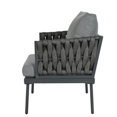Salon de jardin 5 places en fer galvanisé - canapé, 2 fauteuils et table basse - corde tressée - gris