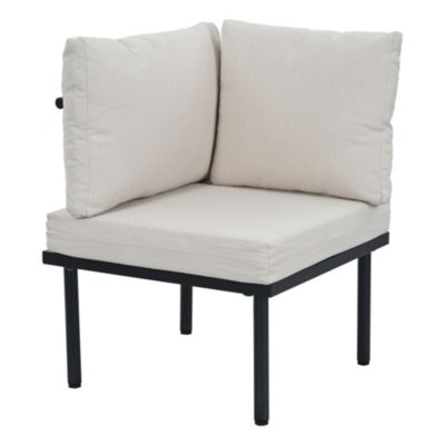 Salon de Jardin 6 Pièces en Corde Grise avec Acier Galvanisé, Table en Verre, Coussins - Mobilier Extérieur Beige, Pieds Réglables