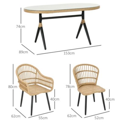 Salon de Jardin 6 places 7 pièces style bohème - 6 chaises, table à manger ovale - coussins inclus