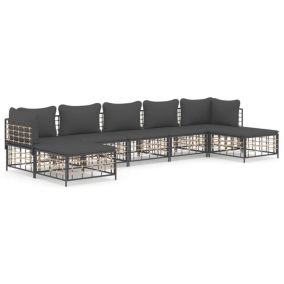 Salon De Jardin 7 Pièces Avec Coussins Anthracite Résine Tressée