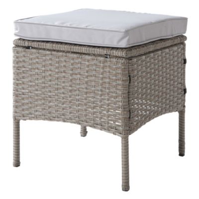 Salon de Jardin 7 Places avec Canapé, Fauteuils et Tabourets, en Résine Tressée PE Anti-UV avec Table en Verre Trempé - Kaki