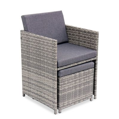 Salon de jardin 8-12 places   Vabo   Coloris Nuance de gris. Coussins Gris chiné. table encastrable