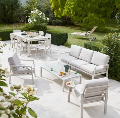 Salon de jardin aluminium couleur sable GoodHome Santorin peyote 5 personnes