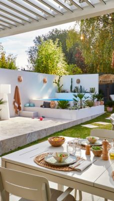 Salon de jardin aluminium couleur sable GoodHome Santorin peyote 5 personnes