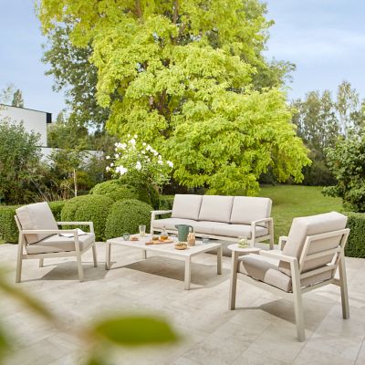 Salon de jardin aluminium couleur sable GoodHome Santorin peyote 5 personnes