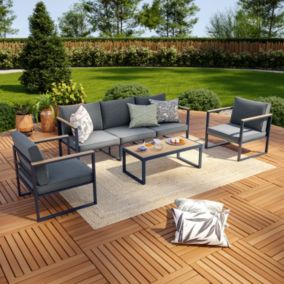 Salon de jardin aluminium et polywood 5 Places gris et naturel - VINCENNES