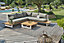 Salon de jardin aluminium Lavezzi DCB Garden mat blanc, gris et imitation bois H. 710cm x l. 820cm
