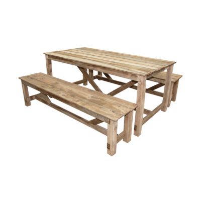Salon de jardin avec bancs en bois Normand - 6 places
