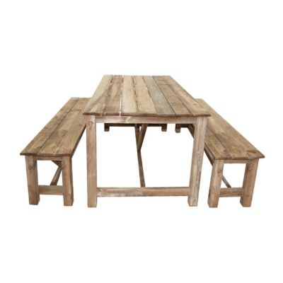 Salon de jardin avec bancs en bois Normand - 6 places