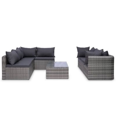 Salon de jardin avec coussin, résine tressée - Gris - 100 x 60 x 33 cm