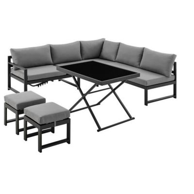 Salon de jardin avec structure aluminium avec coussins 7 personnes Hipu - Gris