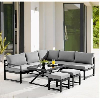 Salon de jardin avec structure aluminium avec coussins 7 personnes Hipu - Gris