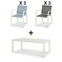 Salon de jardin Bacopia Riccia- Table + 3 fauteuils bleu + 3 fauteuils gris