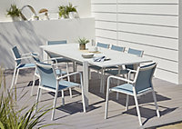 Salon de jardin Bacopia - Table + 6 fauteuils bleu